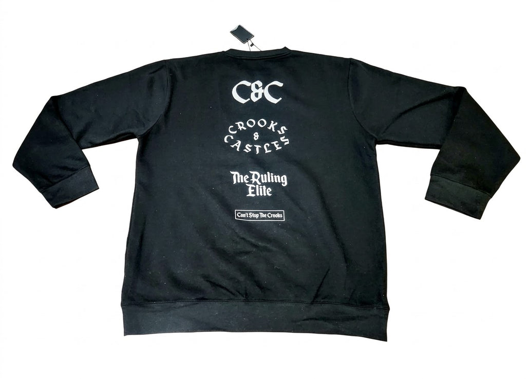 Crooks & Castles Men's Arch Logo Fleece Crewneck Sweatshirt – Black (NWT)