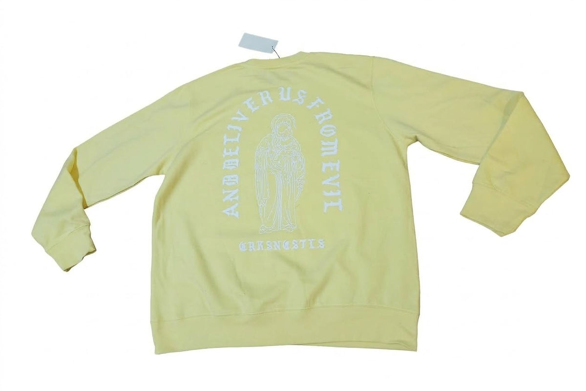 Crooks & Castles "Deliver Us From Evil" Graphic Crewneck Sweatshirt – Light Yellow