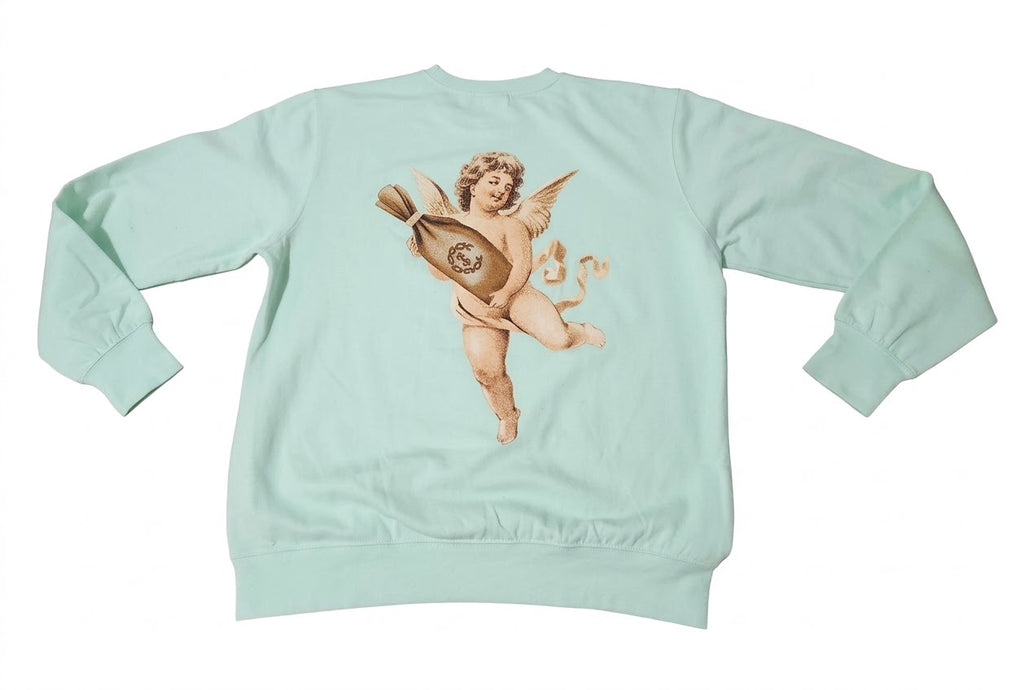 Mint Green Money Cherub Graphic Crewneck Sweatshirt | Streetwear Fleece Pullover