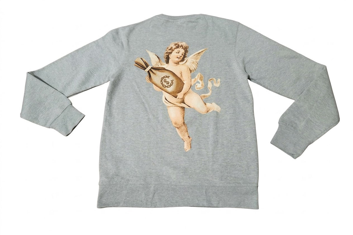 Crooks &amp; Castles Men’s Graphic Crewneck Sweatshirt – Heather Grey with Gold Gothic Script Logo
