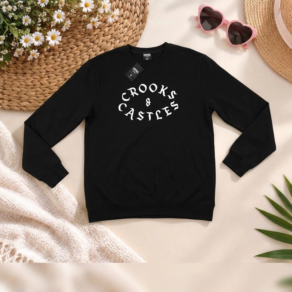 Crooks & Castles Men's Arch Logo Fleece Crewneck Sweatshirt – Black (NWT)