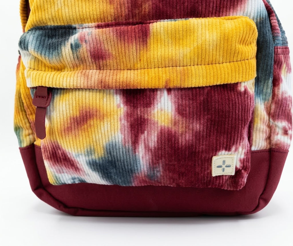 Retro Tie-Dye Corduroy Backpack – Multi-Color Earth Tone Daypack