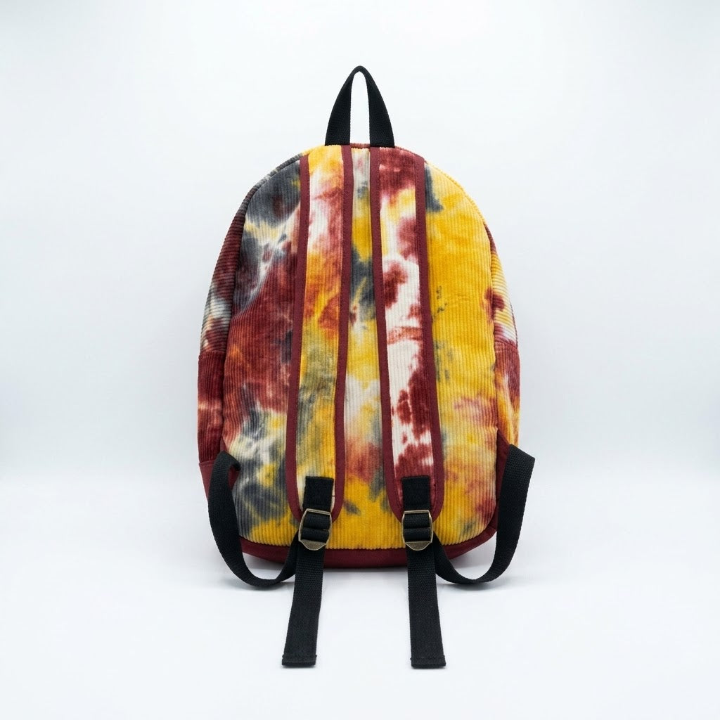Retro Tie-Dye Corduroy Backpack – Multi-Color Earth Tone Daypack