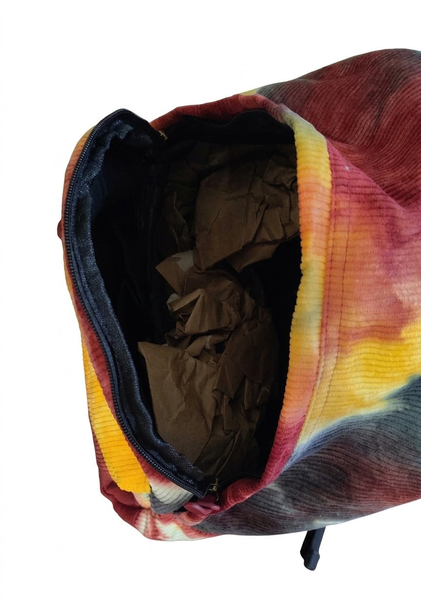 Retro Tie-Dye Corduroy Backpack – Multi-Color Earth Tone Daypack