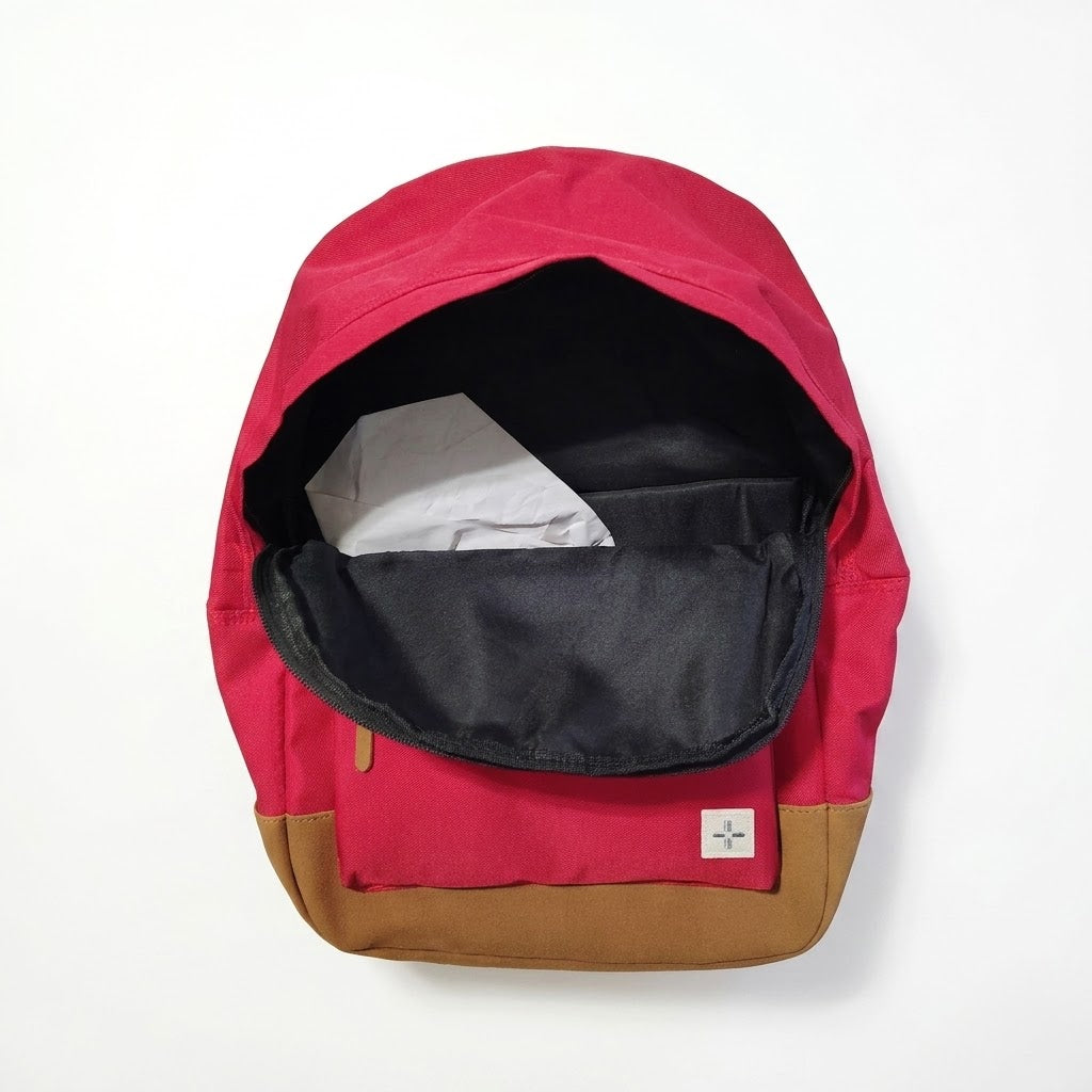 Sun + Stone Red Canvas Backpack with Leatherette Trim & Straps