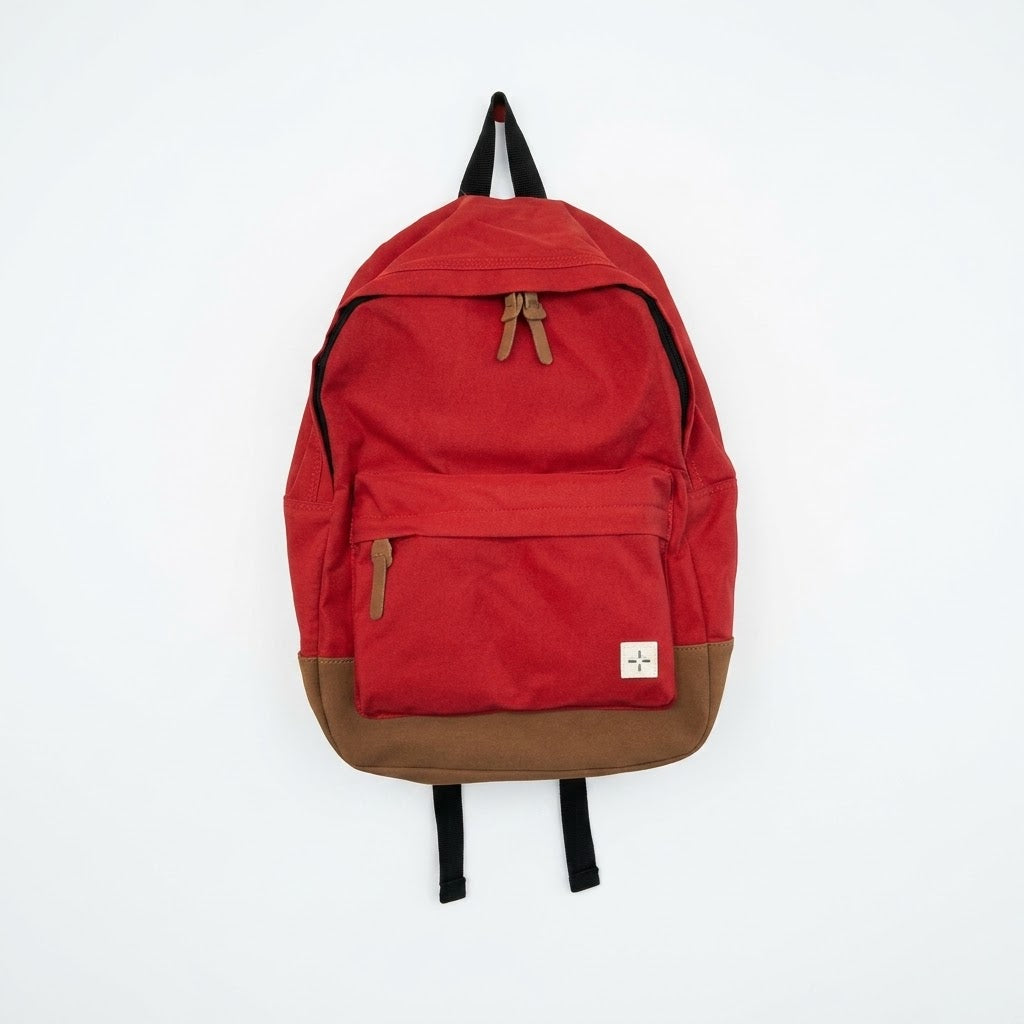 Sun + Stone Red Canvas Backpack with Leatherette Trim & Straps