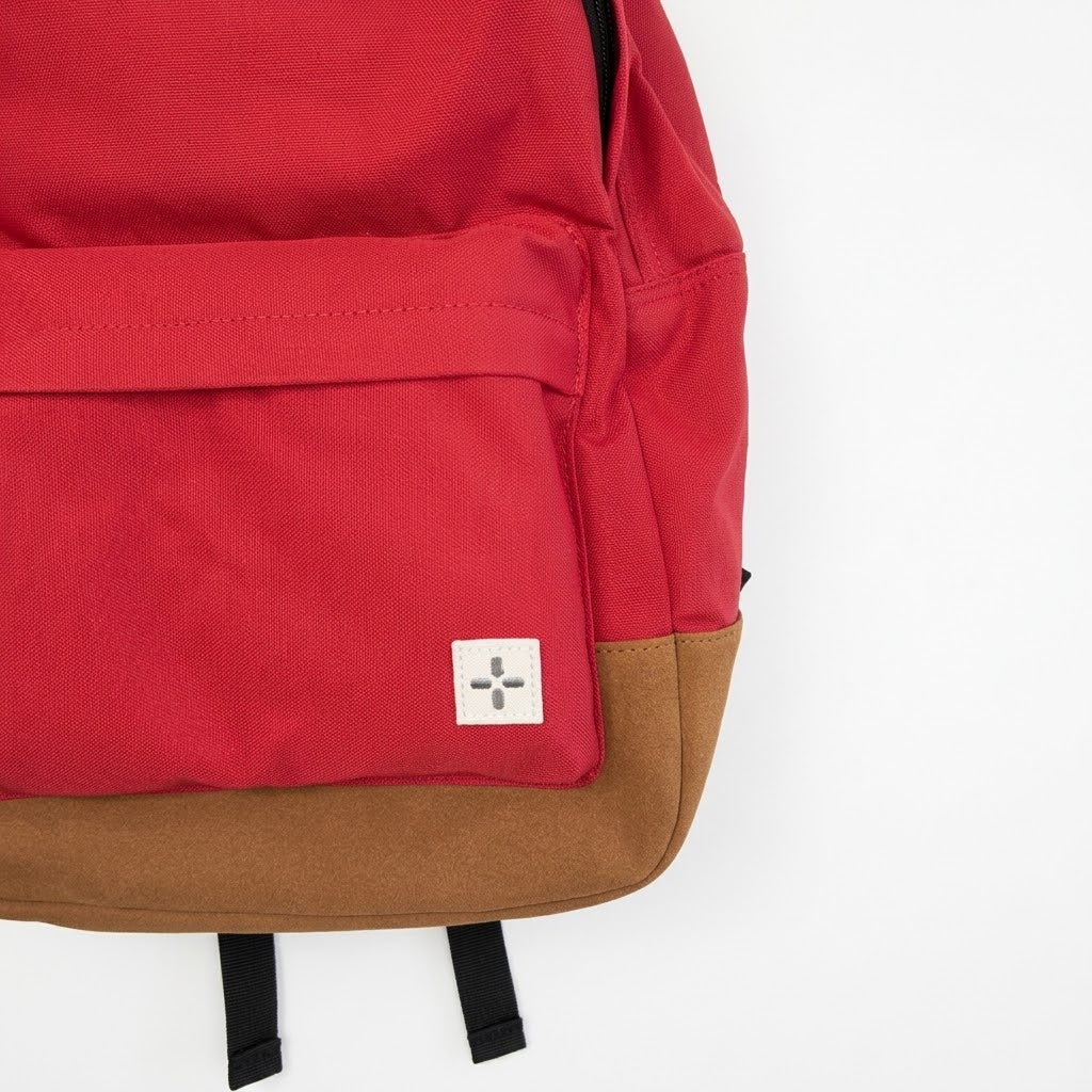 Sun + Stone Red Canvas Backpack with Leatherette Trim & Straps
