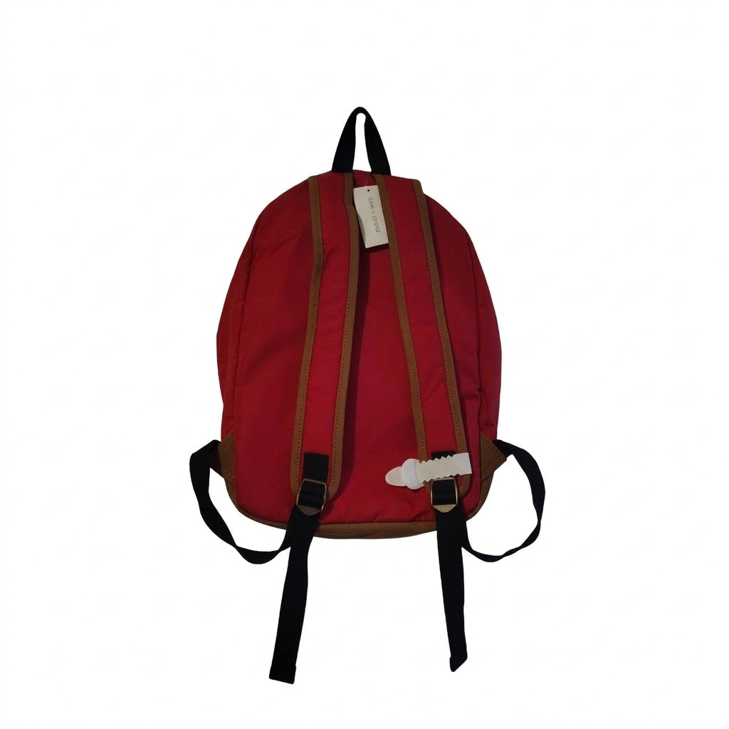 Sun + Stone Red Canvas Backpack with Leatherette Trim & Straps