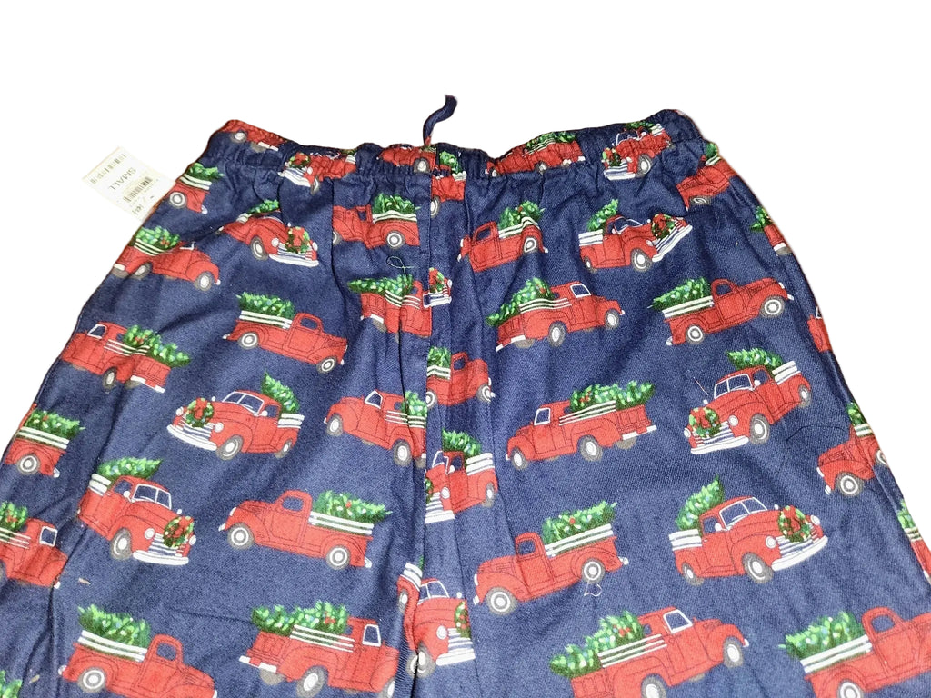 Club Room Men's Festive Red Truck & Christmas Tree Flannel Pajama Pants – Navy Blue