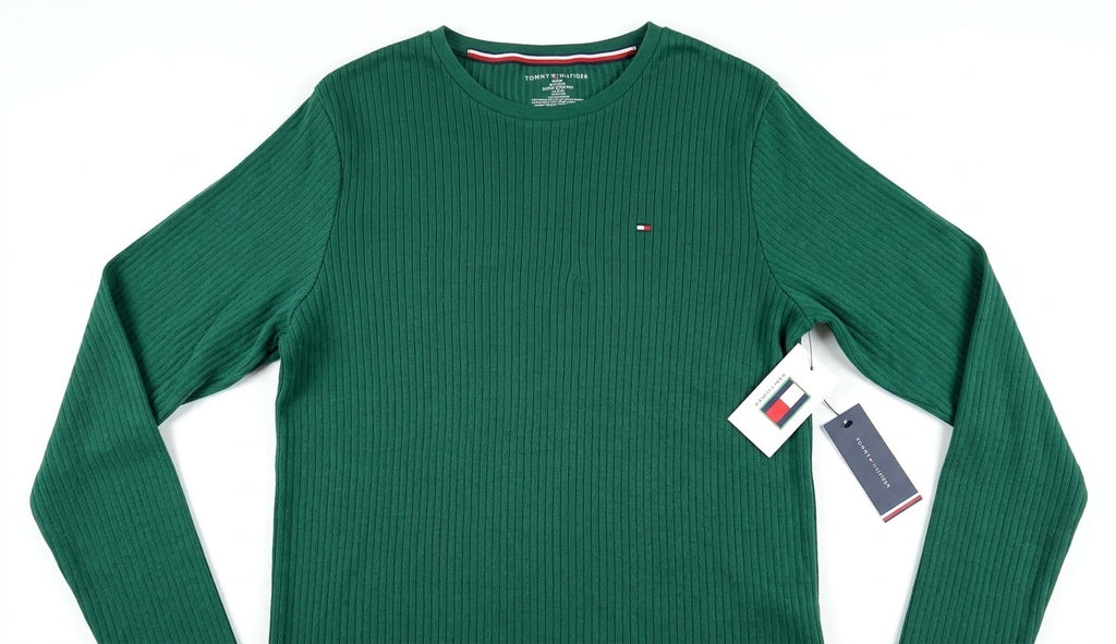 NWT Tommy Hilfiger Men’s Green Ribbed Long-Sleeve Crewneck Top