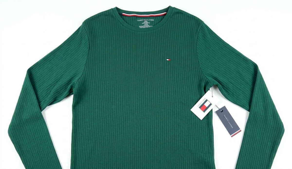 NWT Tommy Hilfiger Men’s Green Ribbed Long-Sleeve Crewneck Top