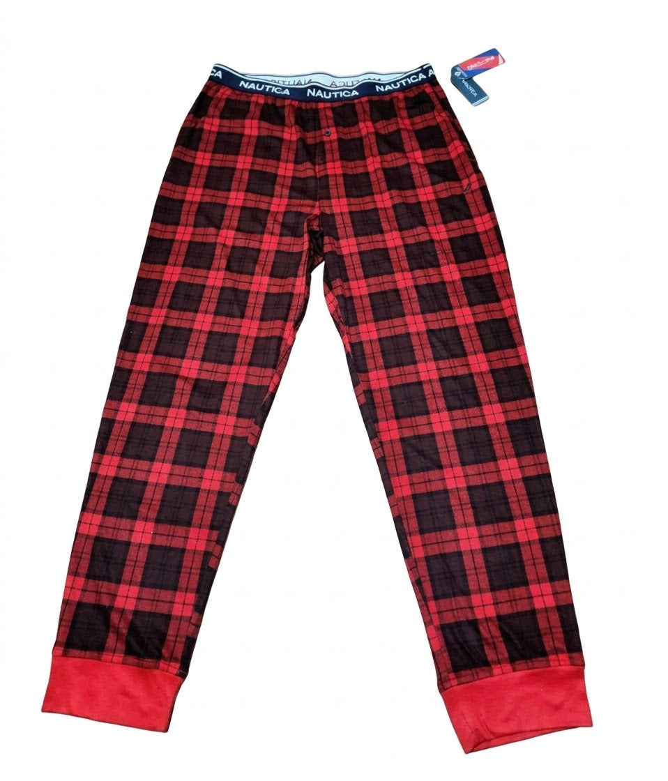 Nautica Men’s RestLuxe Red Plaid Cuffed Sleep Joggers