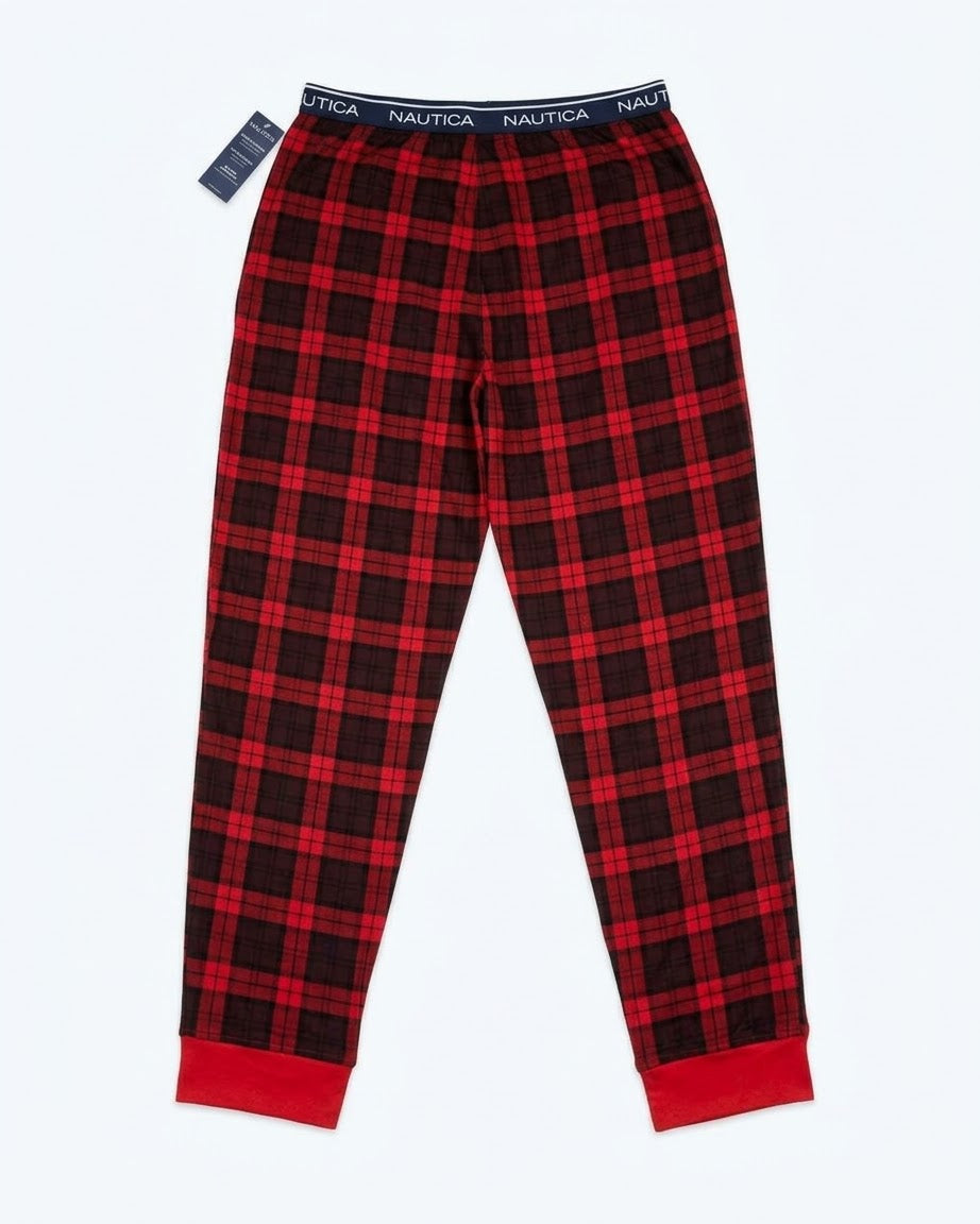 Nautica Men’s RestLuxe Red Plaid Cuffed Sleep Joggers