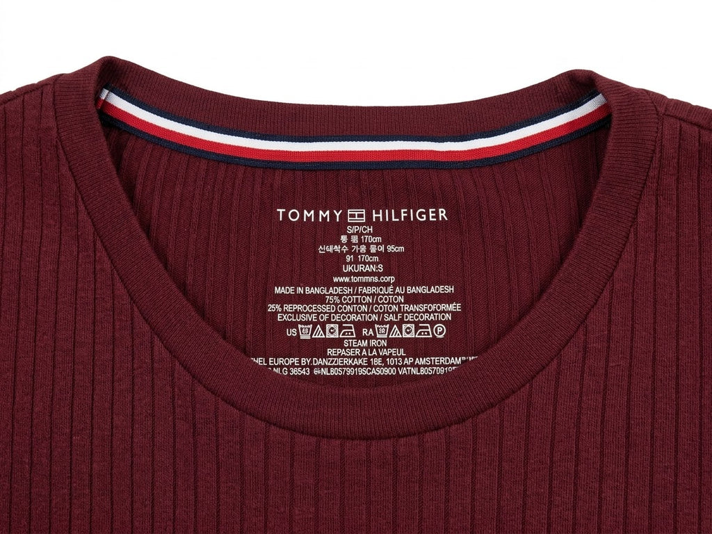 NWT Tommy Hilfiger Men's Ribbed Long-Sleeve Thermal Crewneck Shirt – Burgundy / Maroon