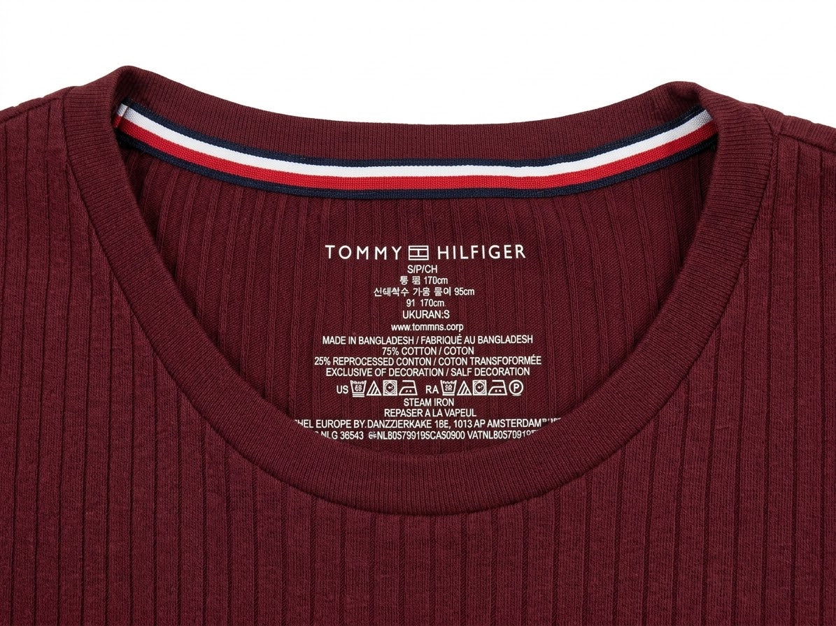 NWT Tommy Hilfiger Men's Ribbed Long-Sleeve Thermal Crewneck Shirt – Burgundy / Maroon