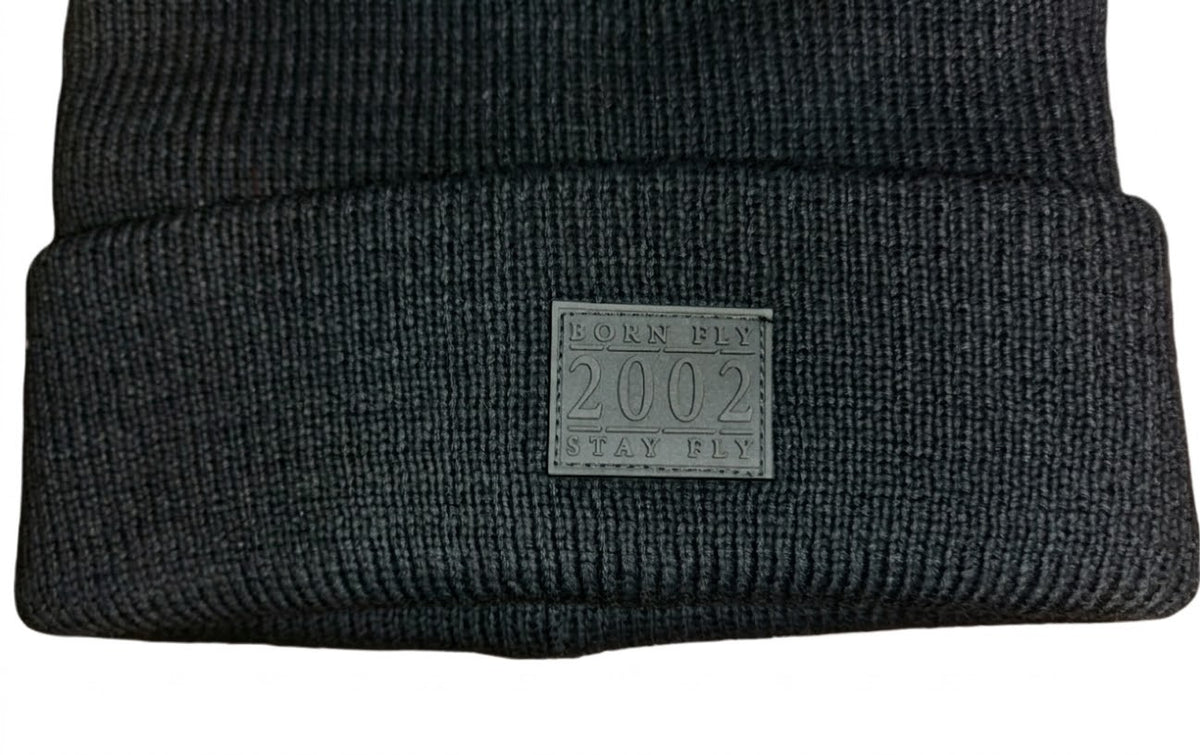 Born Fly Knit Beanie Hat Black Cuffed Winter Cap NWT