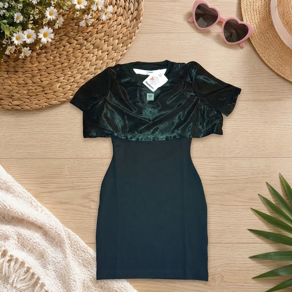 Reebok Classics Black Bodycon Midi Dress with Shimmer Crop Top Overlay