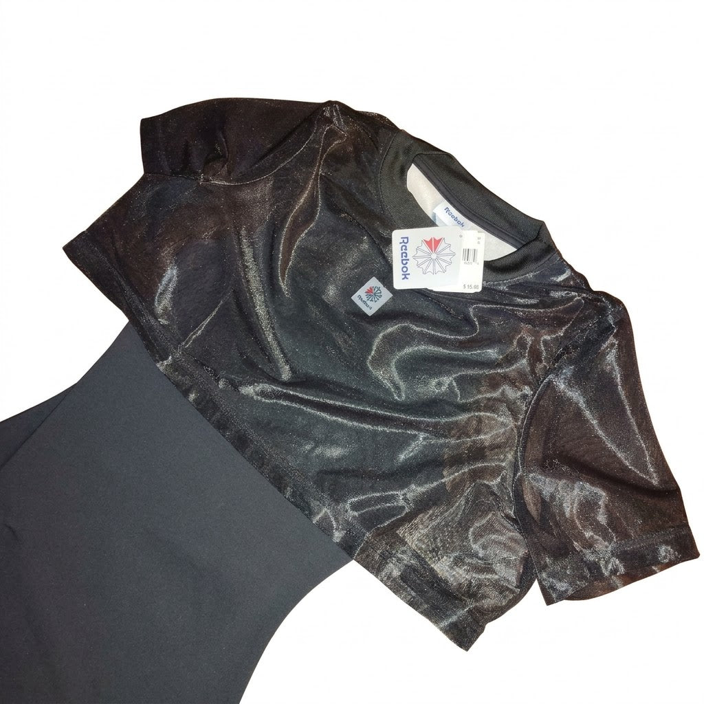 Reebok Classics Black Bodycon Midi Dress with Shimmer Crop Top Overlay