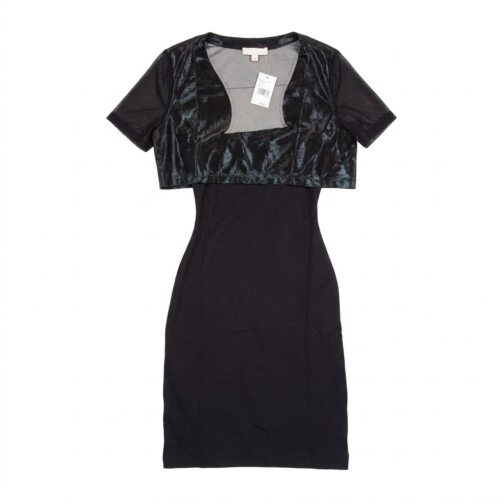 Reebok Classics Black Bodycon Midi Dress with Shimmer Crop Top Overlay