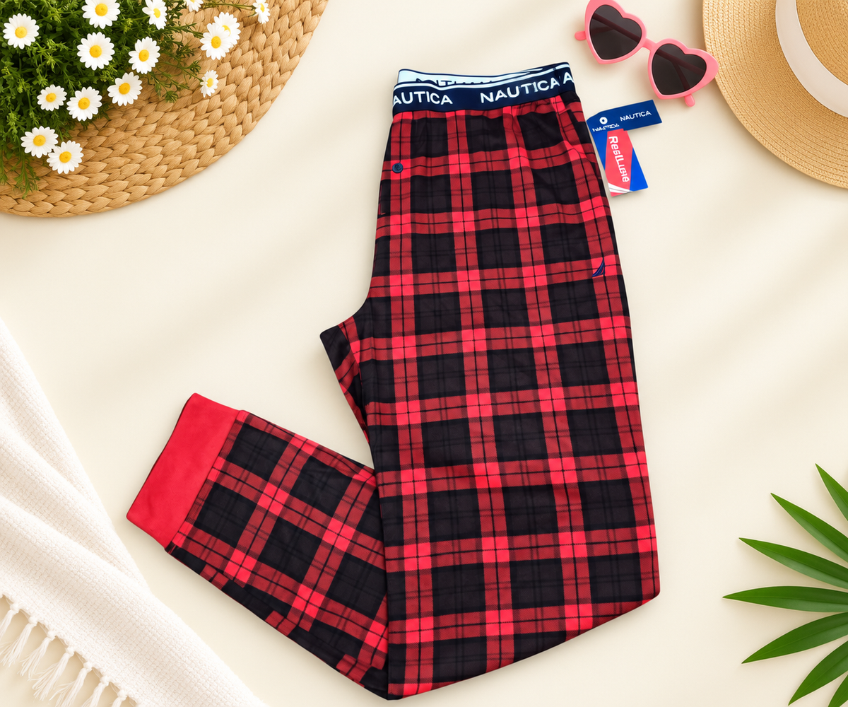 Nautica Men’s RestLuxe Red Plaid Cuffed Sleep Joggers