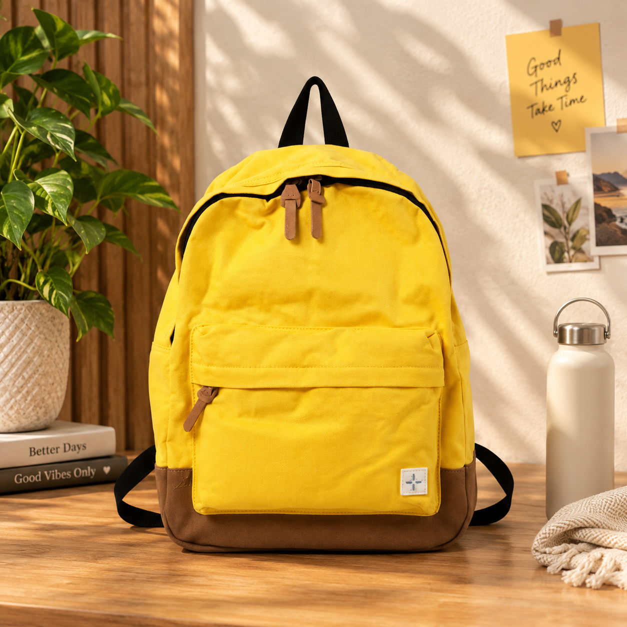 Classic Canvas Everyday Backpack – Mustard Yellow & Brown