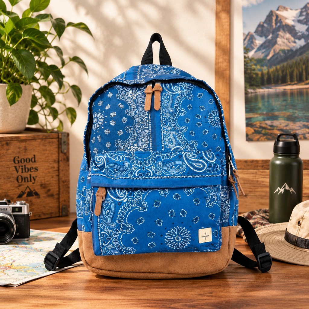 Sun + Stone Blue Bandana Patchwork Backpack