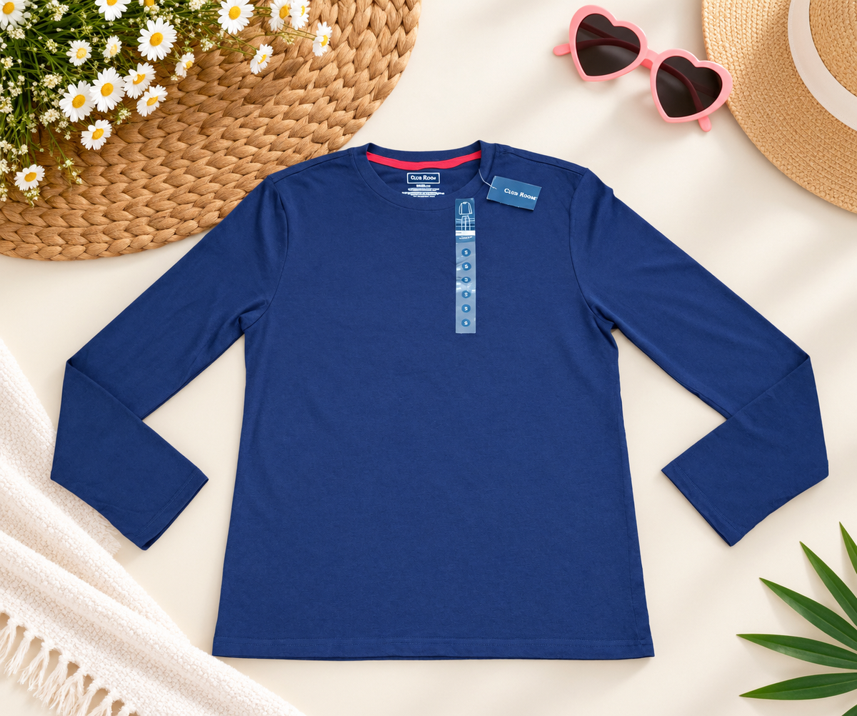 Club Room Men's Long-Sleeve Cotton Crewneck T-Shirt – Navy Blue