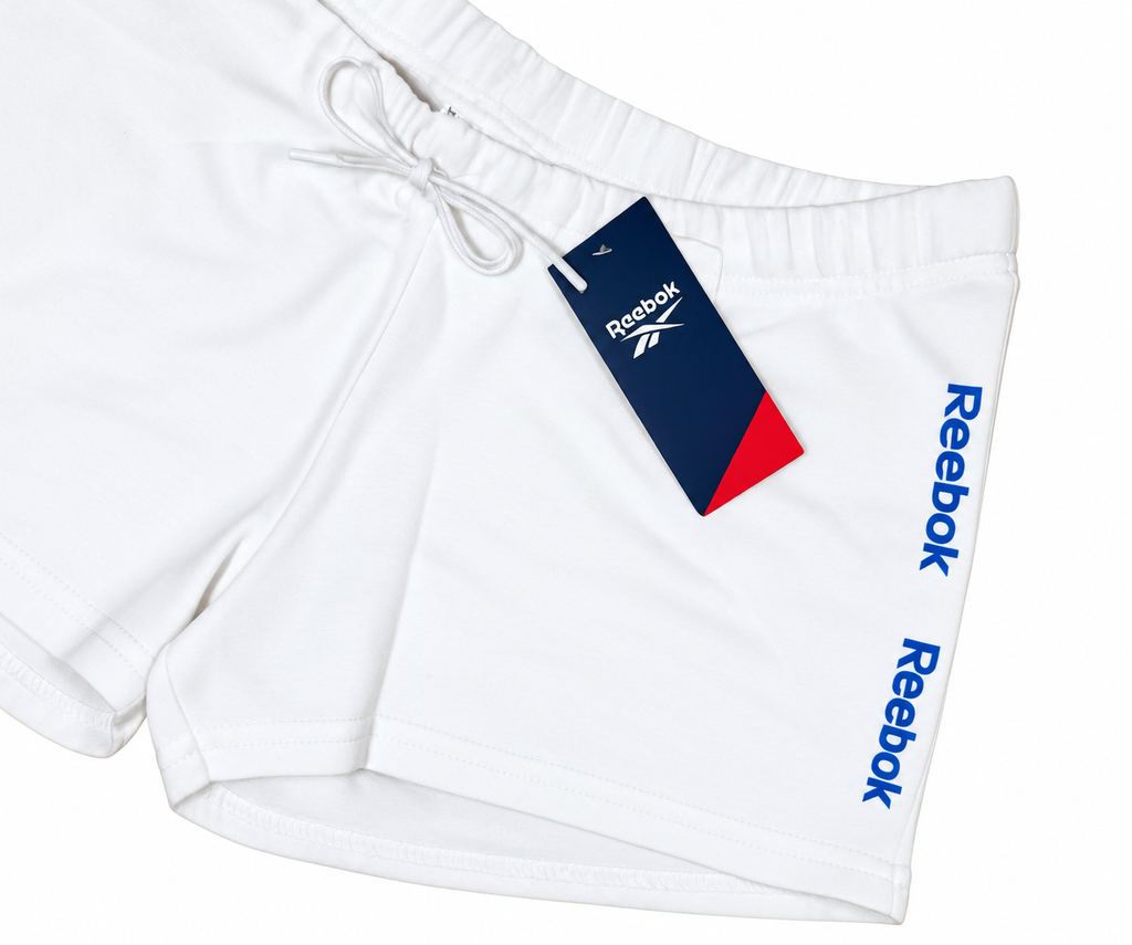 Reebok Women’s Side-Logo Athletic Mini Shorts with Drawstring