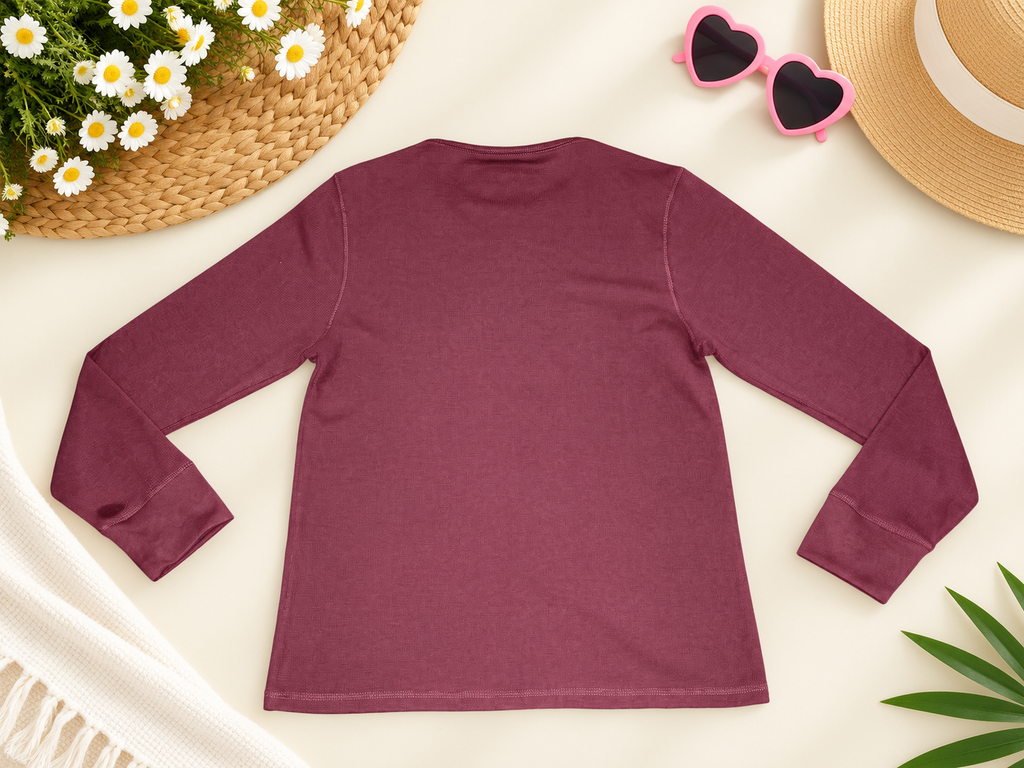 NWT Tommy Hilfiger Men’s Waffle Knit Thermal Long Sleeve Shirt – Burgundy / Maroon Plaid Logo