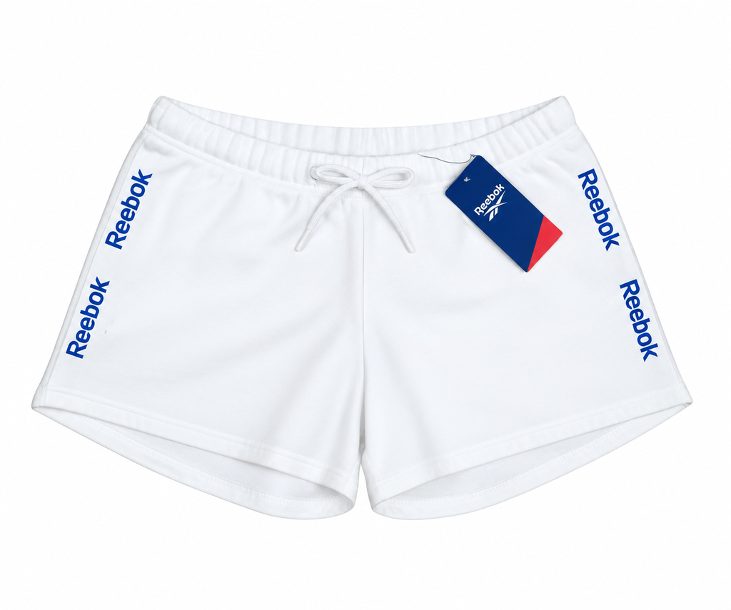 Reebok Women’s Side-Logo Athletic Mini Shorts with Drawstring