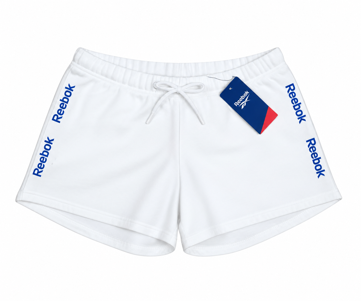 Reebok Women’s Side-Logo Athletic Mini Shorts with Drawstring