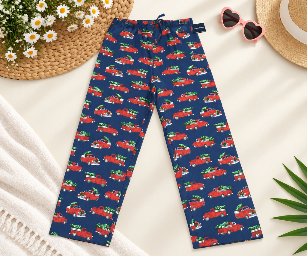 Club Room Men's Festive Red Truck & Christmas Tree Flannel Pajama Pants – Navy Blue