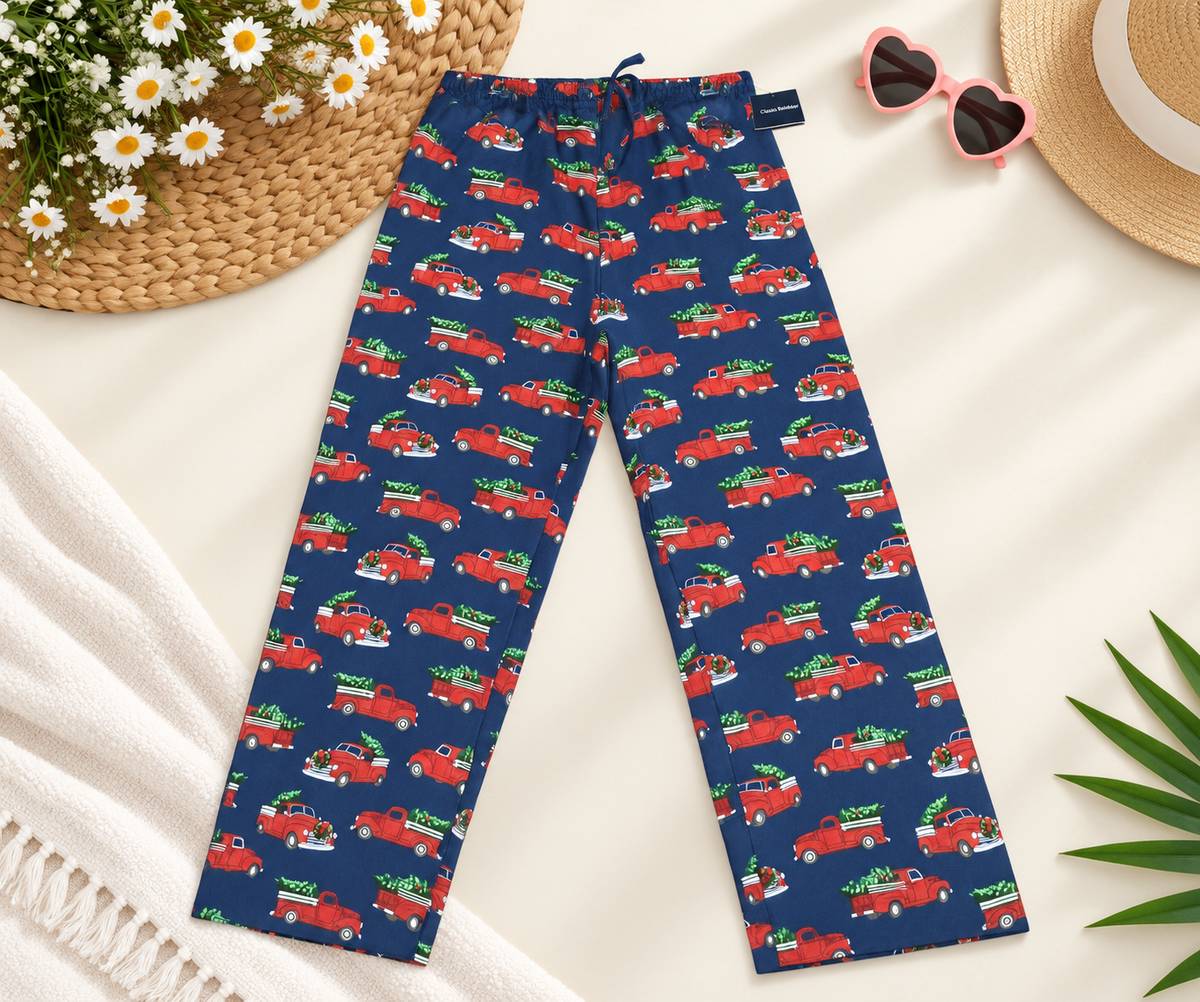 Club Room Men's Festive Red Truck & Christmas Tree Flannel Pajama Pants – Navy Blue