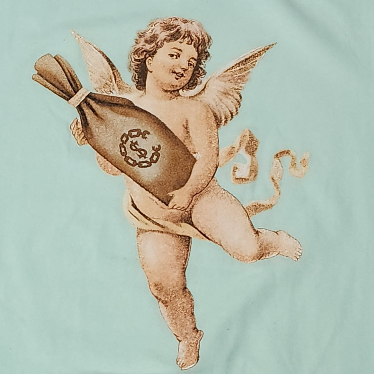 Mint Green Money Cherub Graphic Crewneck Sweatshirt | Streetwear Fleece Pullover
