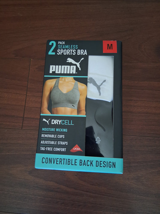 2 Pack Puma Sports Bra Black/White M