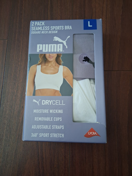 2 Pack Puma Square Neck Sports Bra Purple/White L