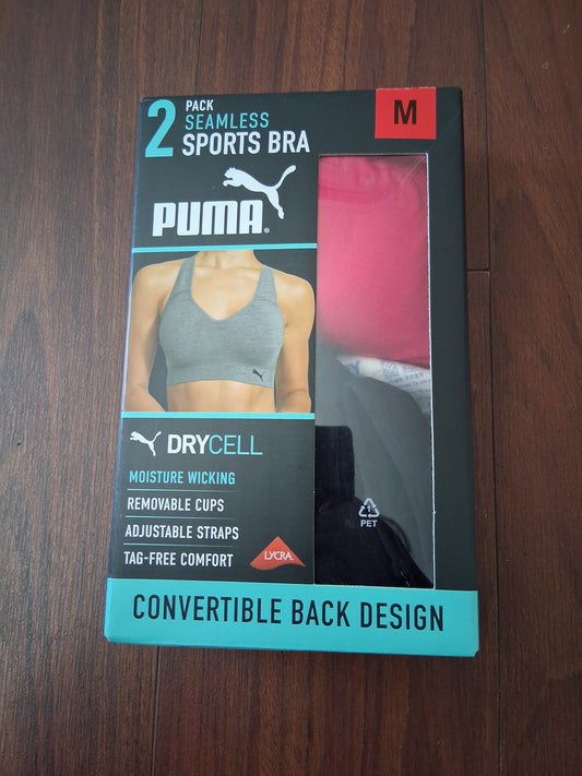 2 Pack Puma Sports Bra Black/Pink M
